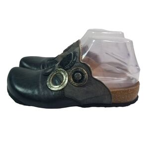 Think! Julia gray black leather cork comfort mules clog sandals